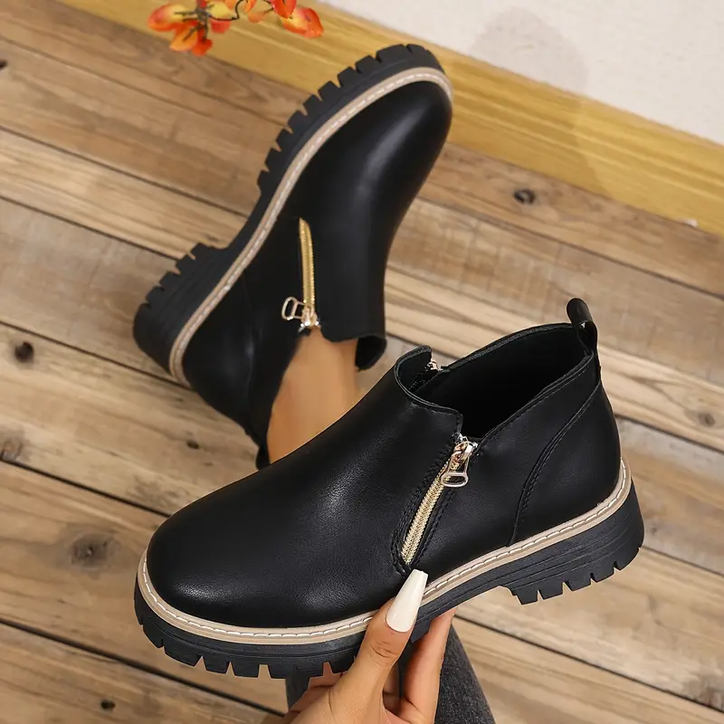 Emma - Damen Plateau Stiefeletten Schwarz Reißverschluss