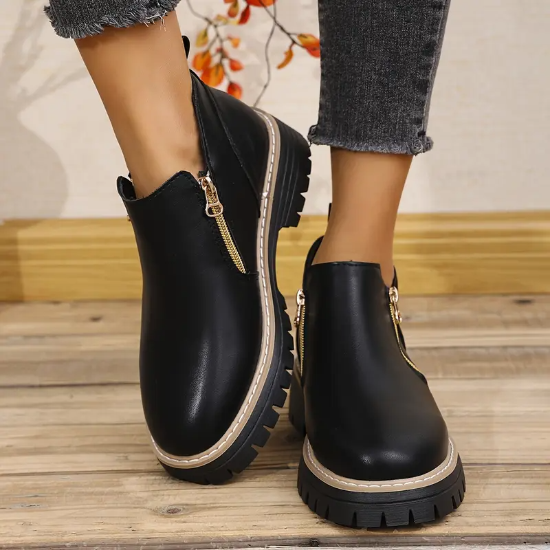 Emma - Damen Plateau Stiefeletten Schwarz Reißverschluss