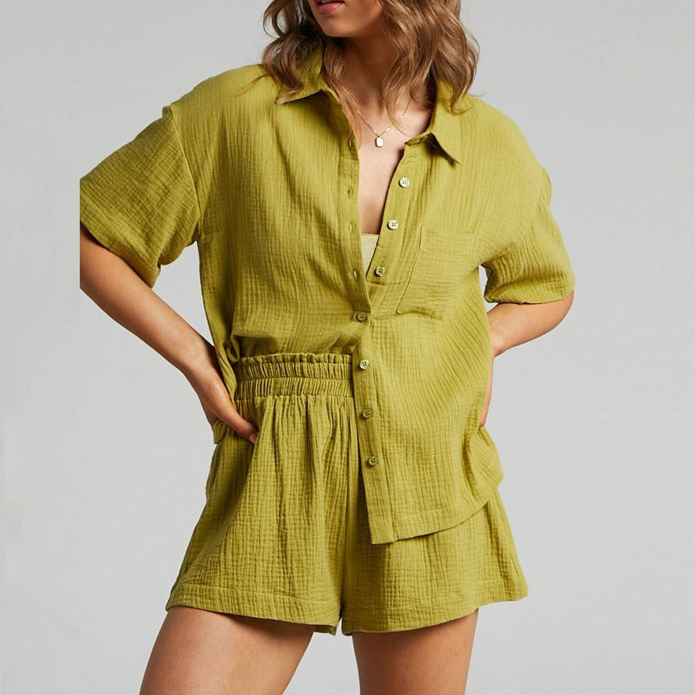 Amelie – Damen Co-ord Set aus Leichtem Stoff mit Bluse und Shorts