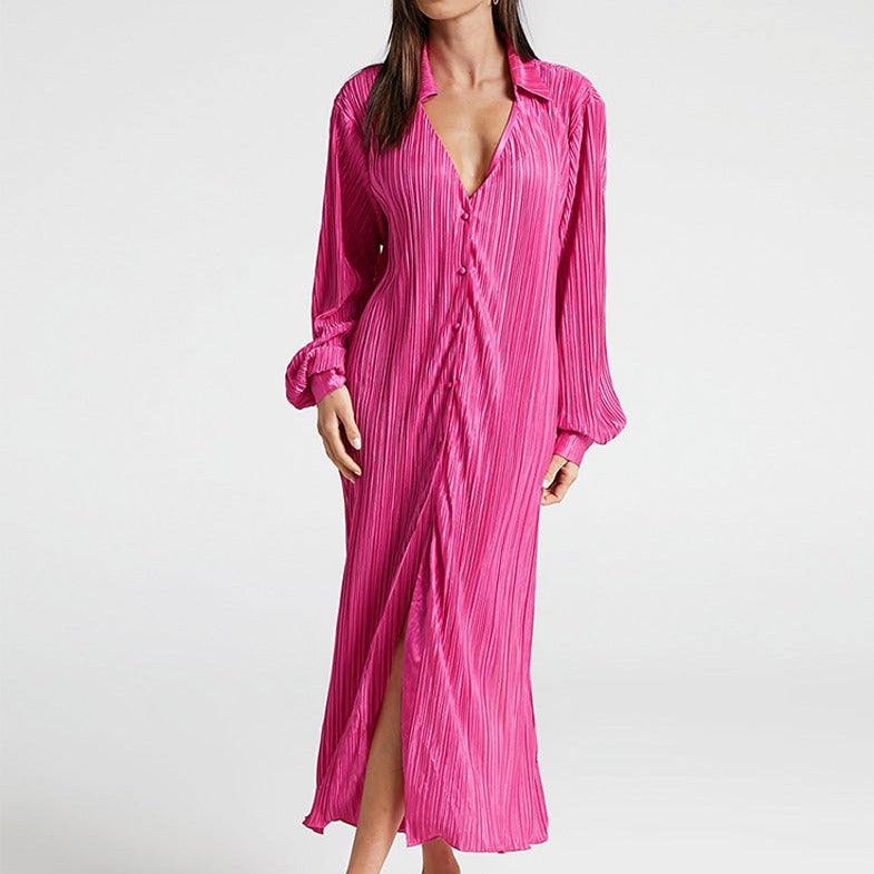 Anastasia – Damen Abendkleid Lang mit Plissee und Ballonärmel