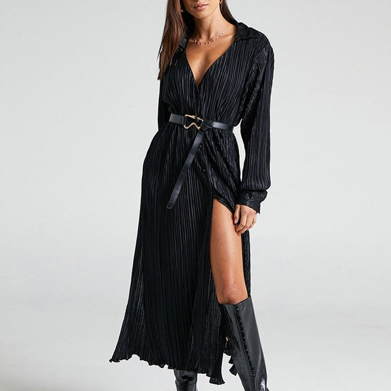 Anastasia – Damen Abendkleid Lang mit Plissee und Ballonärmel