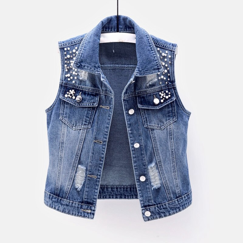 Felicity – Damen Jeansjacke mit Perlenverzierung im Vintage-Stil