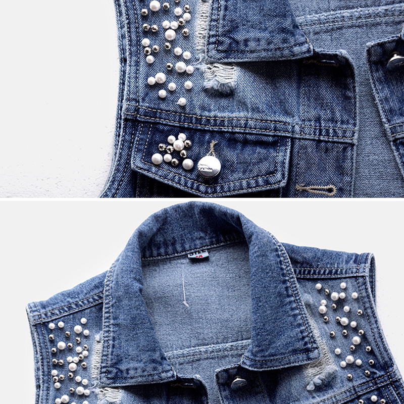 Felicity – Damen Jeansjacke mit Perlenverzierung im Vintage-Stil