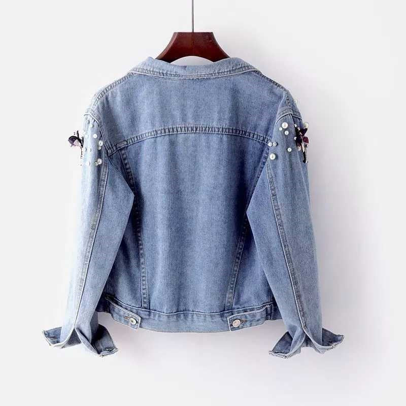 Fiona – Damen Jeansjacke mit Perlen und Broschen
