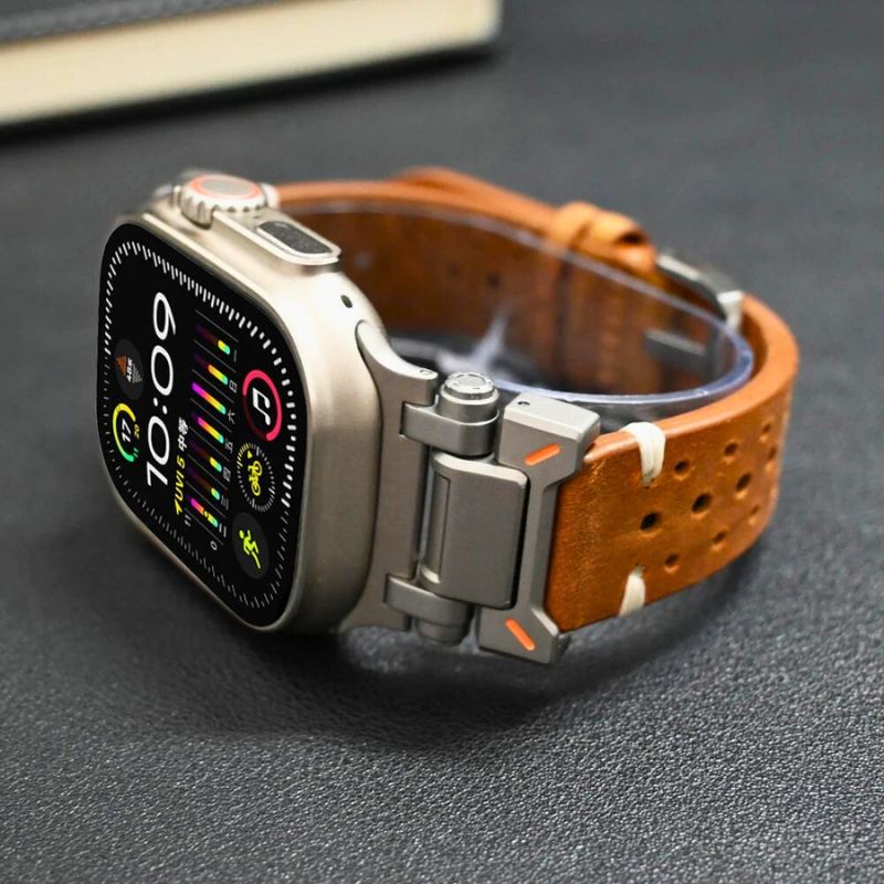 Hochwertiges Lederarmband für Apple Watch mit Edelstahlverschluss