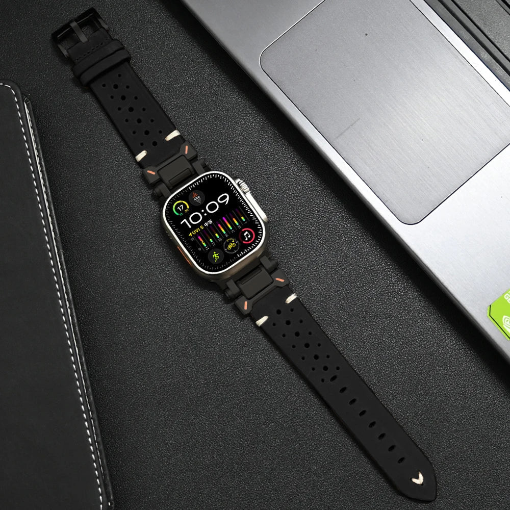 Hochwertiges Lederarmband für Apple Watch mit Edelstahlverschluss