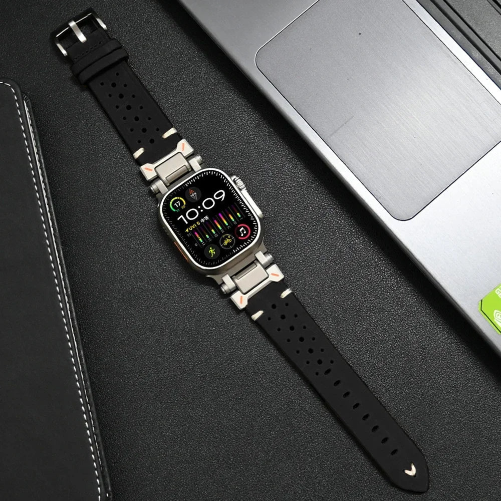 Hochwertiges Lederarmband für Apple Watch mit Edelstahlverschluss