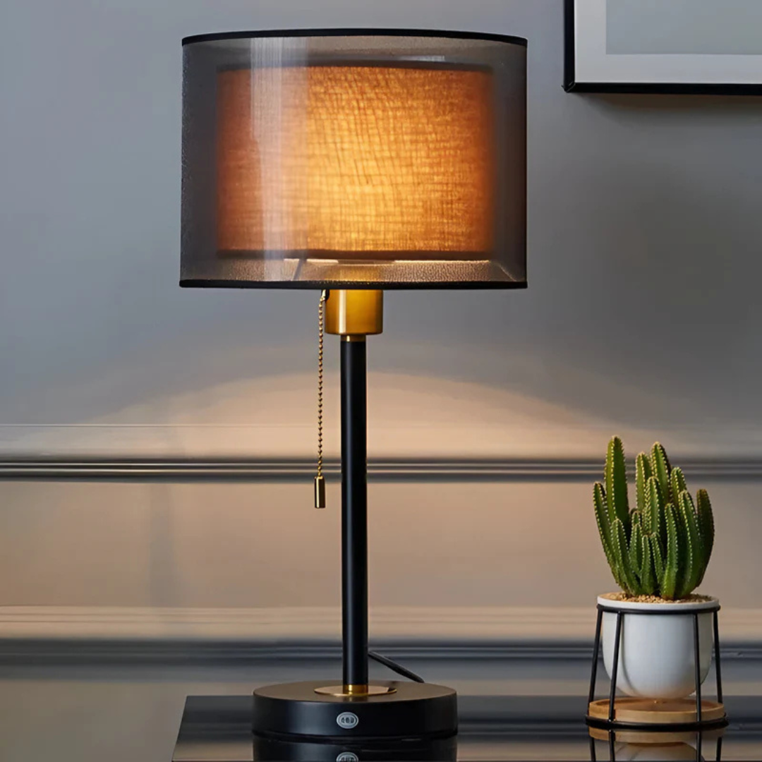 Lumis - Tischlampe mit doppelter Stoffhaube