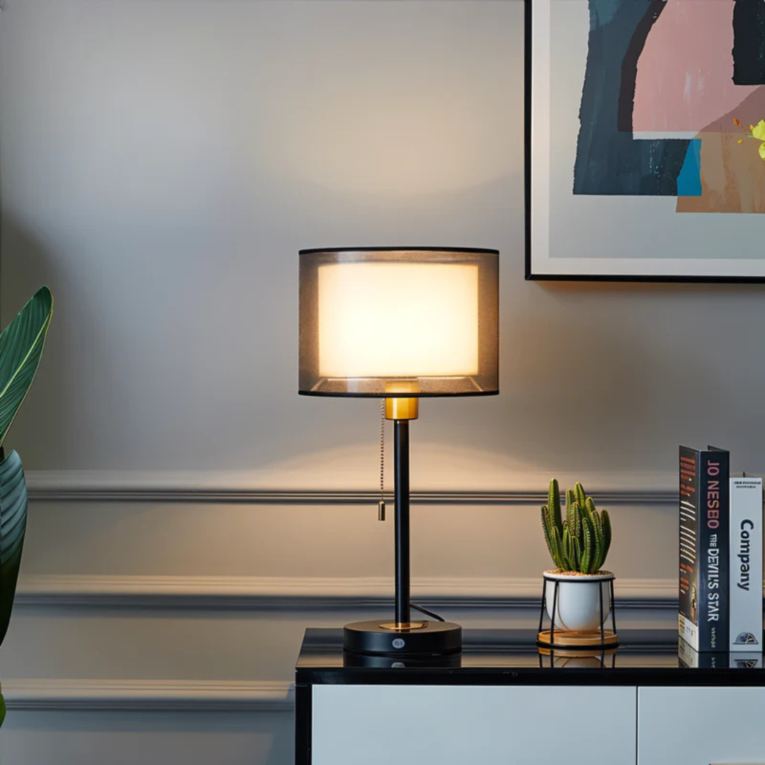 Lumis - Tischlampe mit doppelter Stoffhaube