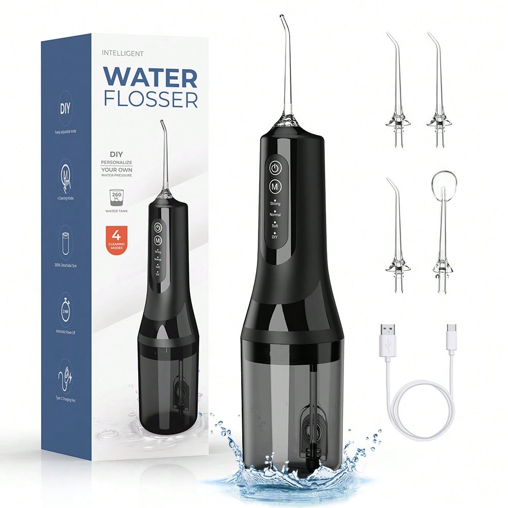 AQUAJET – Elektrische Munddusche Water Flosser mit 4 Aufsätzen & USB-Ladung