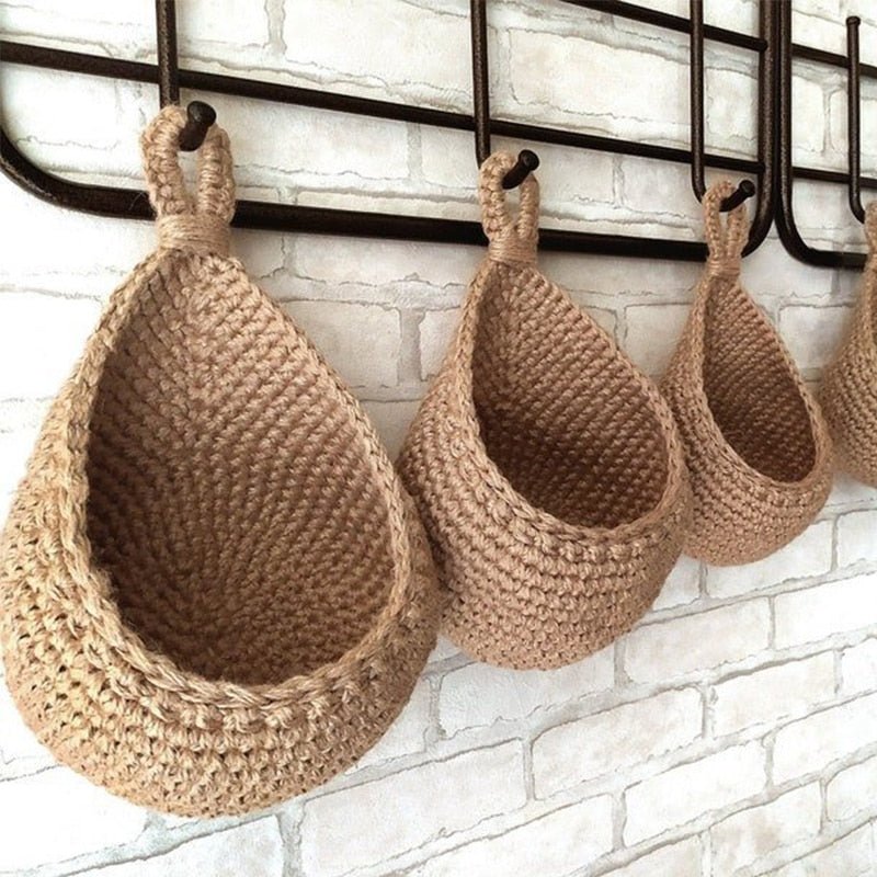 Lena – Handgewebter Aufbewahrungskorb für Wand mit Boho-Stil 3 Stück