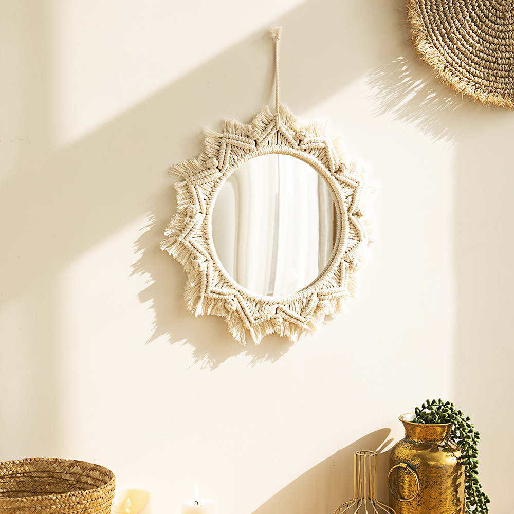 Boho Wandspiegel mit Makramee-Rahmen