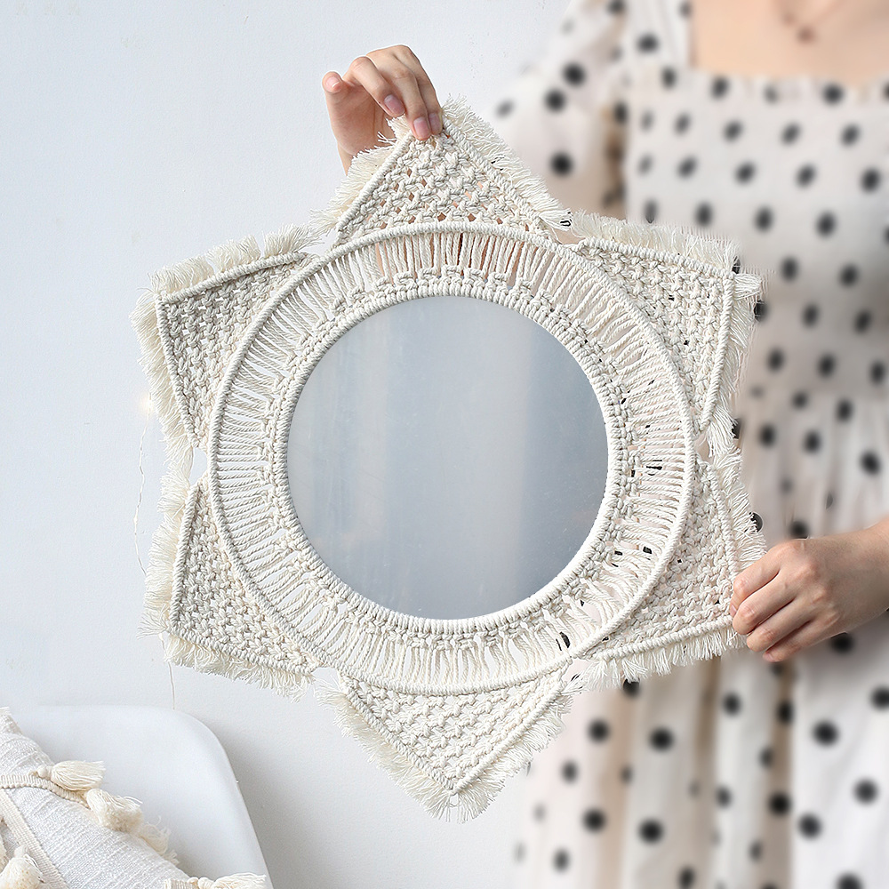 Boho Wandspiegel mit Makramee-Rahmen