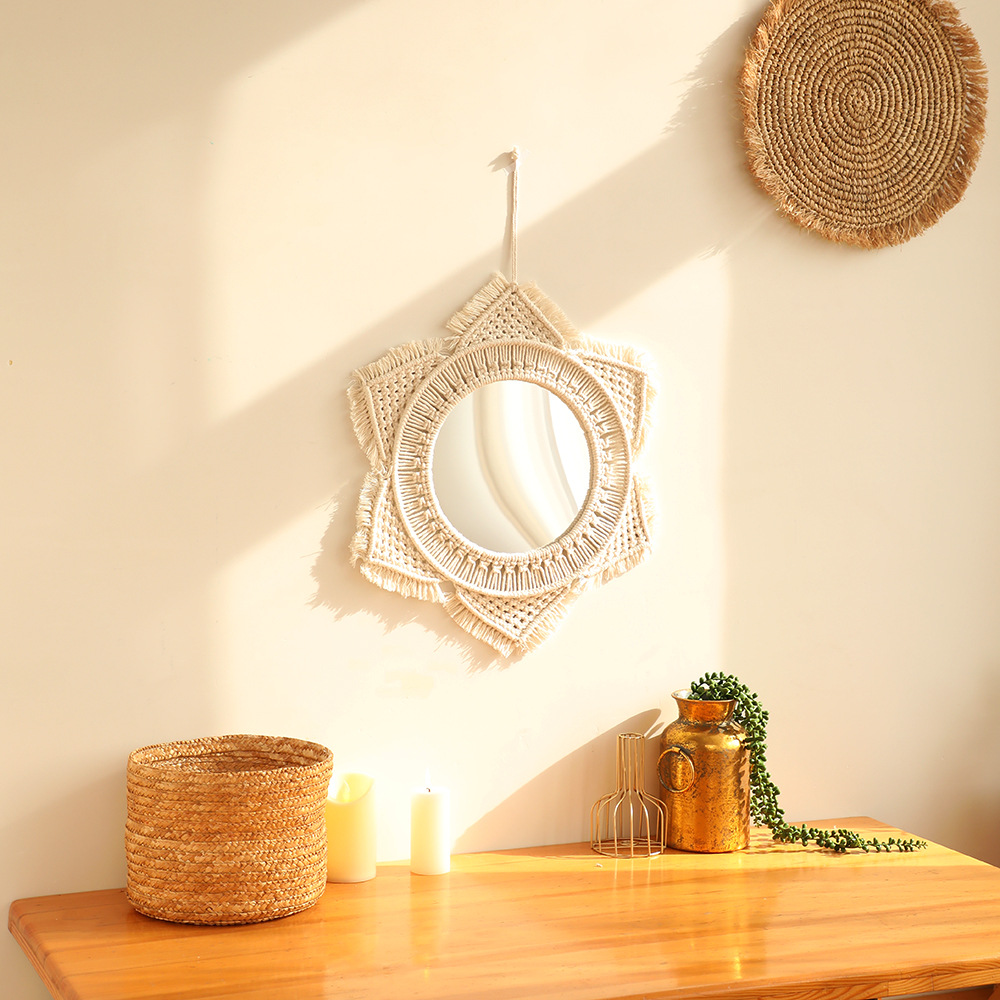 Boho Wandspiegel mit Makramee-Rahmen