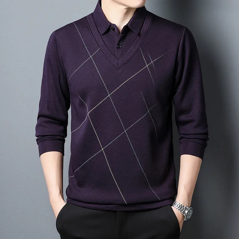 Robert - 2in1 Herren Pullover Hemdkragen Business