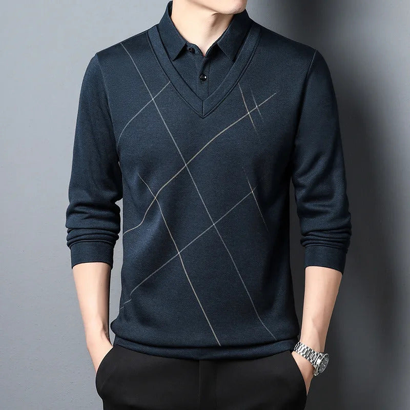 Robert - 2in1 Herren Pullover Hemdkragen Business