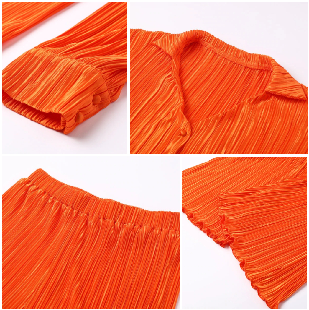 Scarlett – Damen Freizeitset aus Satin mit Plisseeverarbeitung