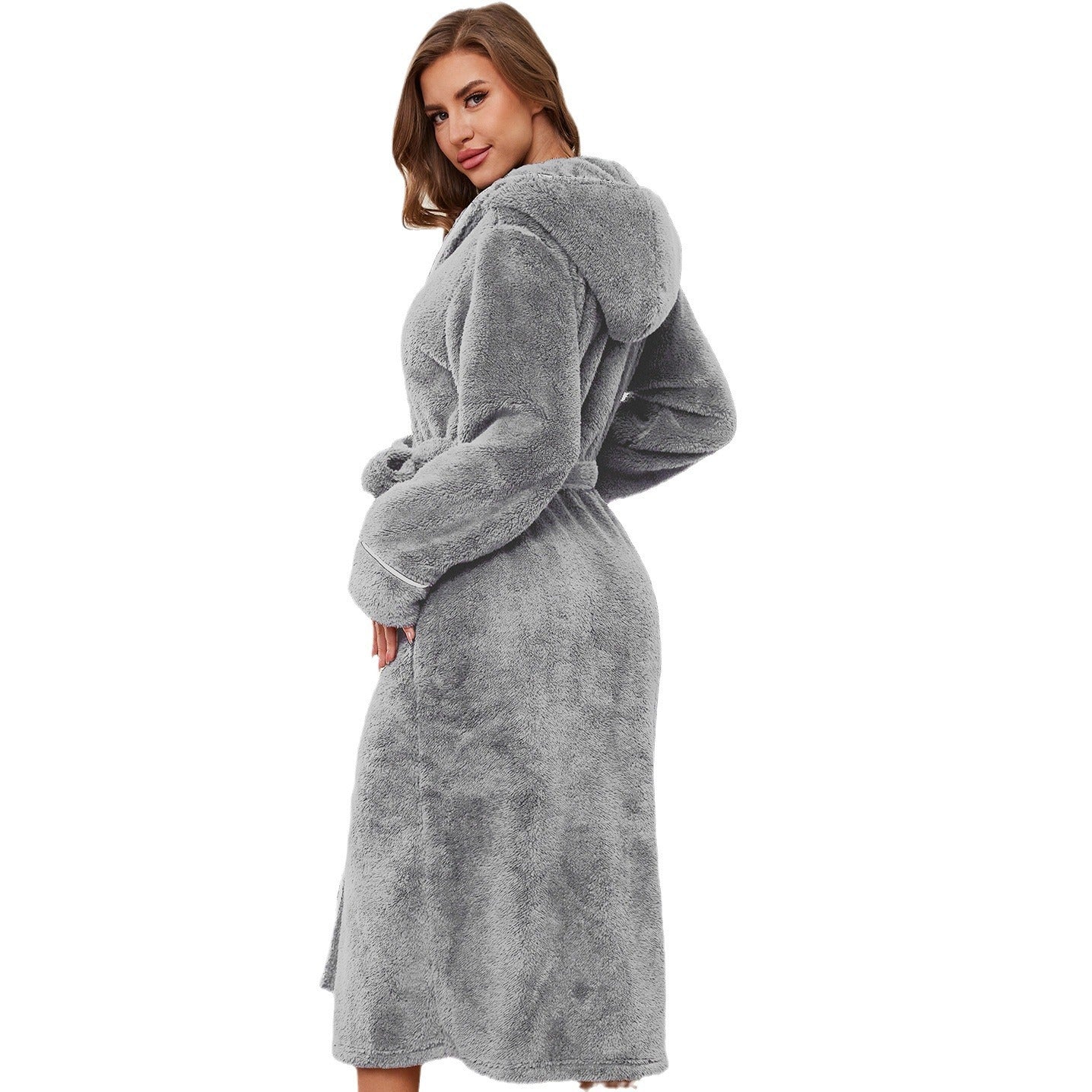 Sophia - Damen Bademantel Plüsch mit Kapuze
